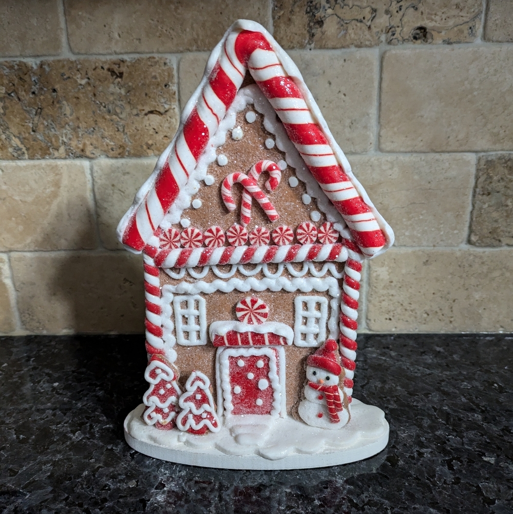 NWT Festive Gingerbread House Decoration - Red and White